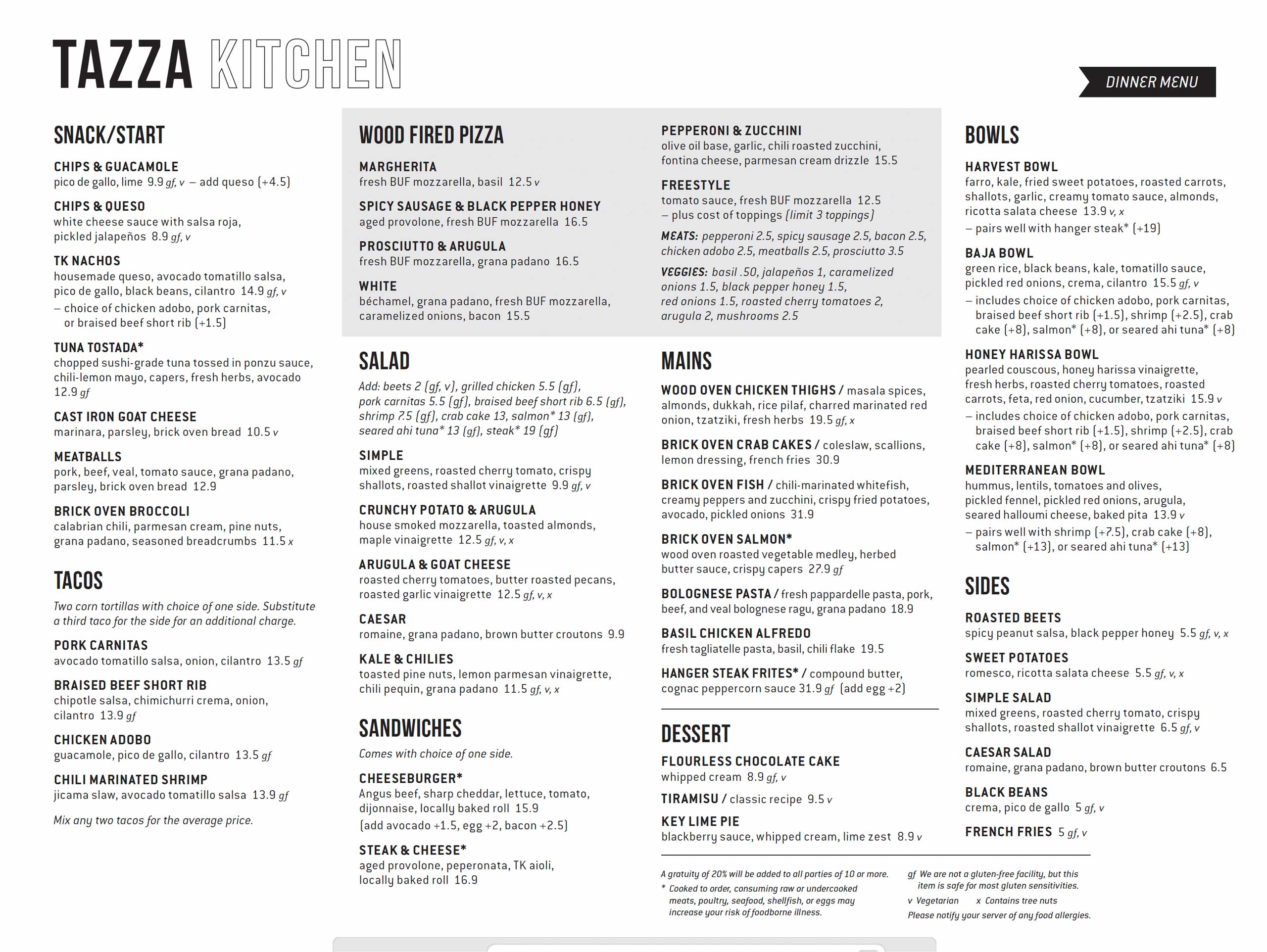 TK SC Dinner Menu