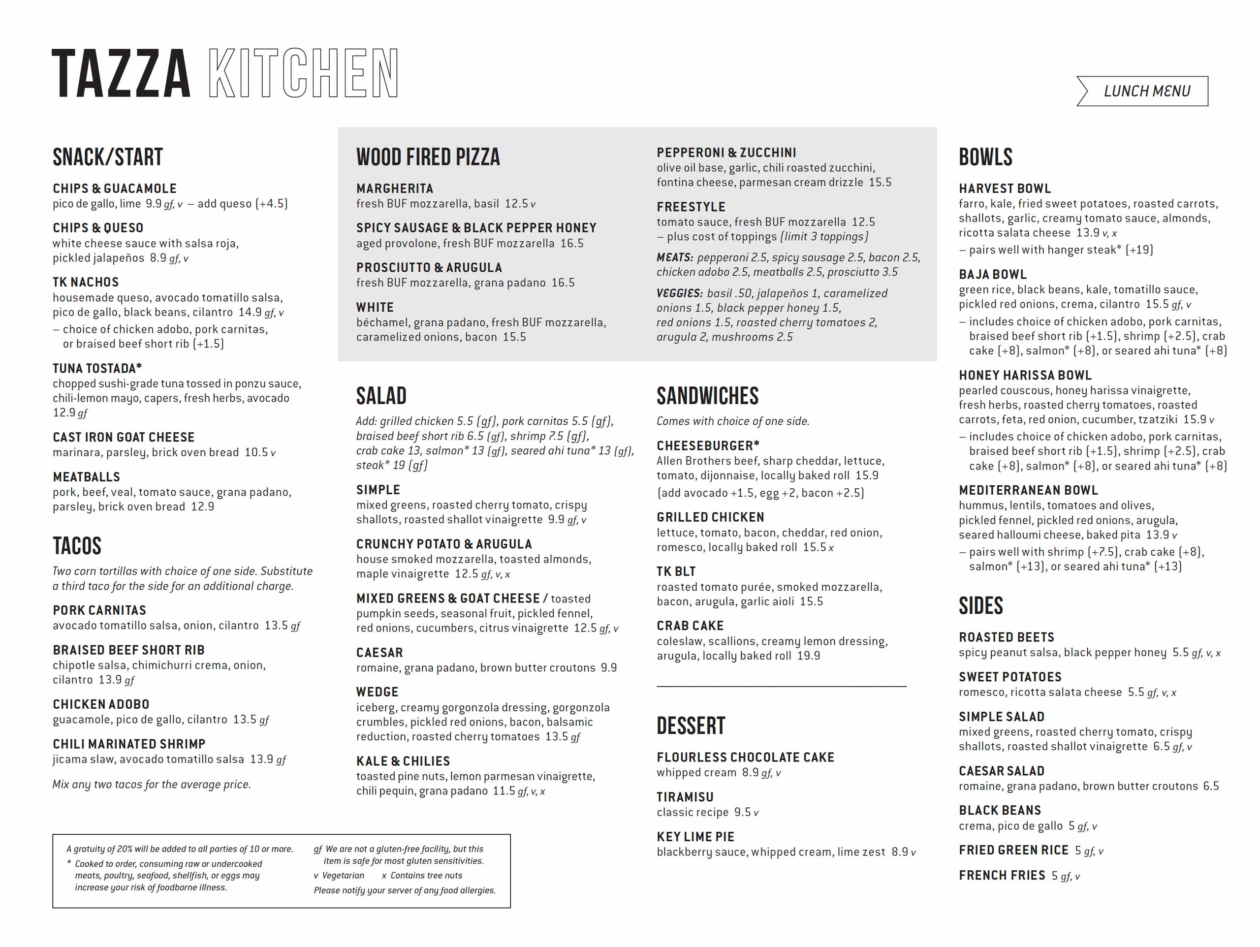 TK SA Lunch Menu