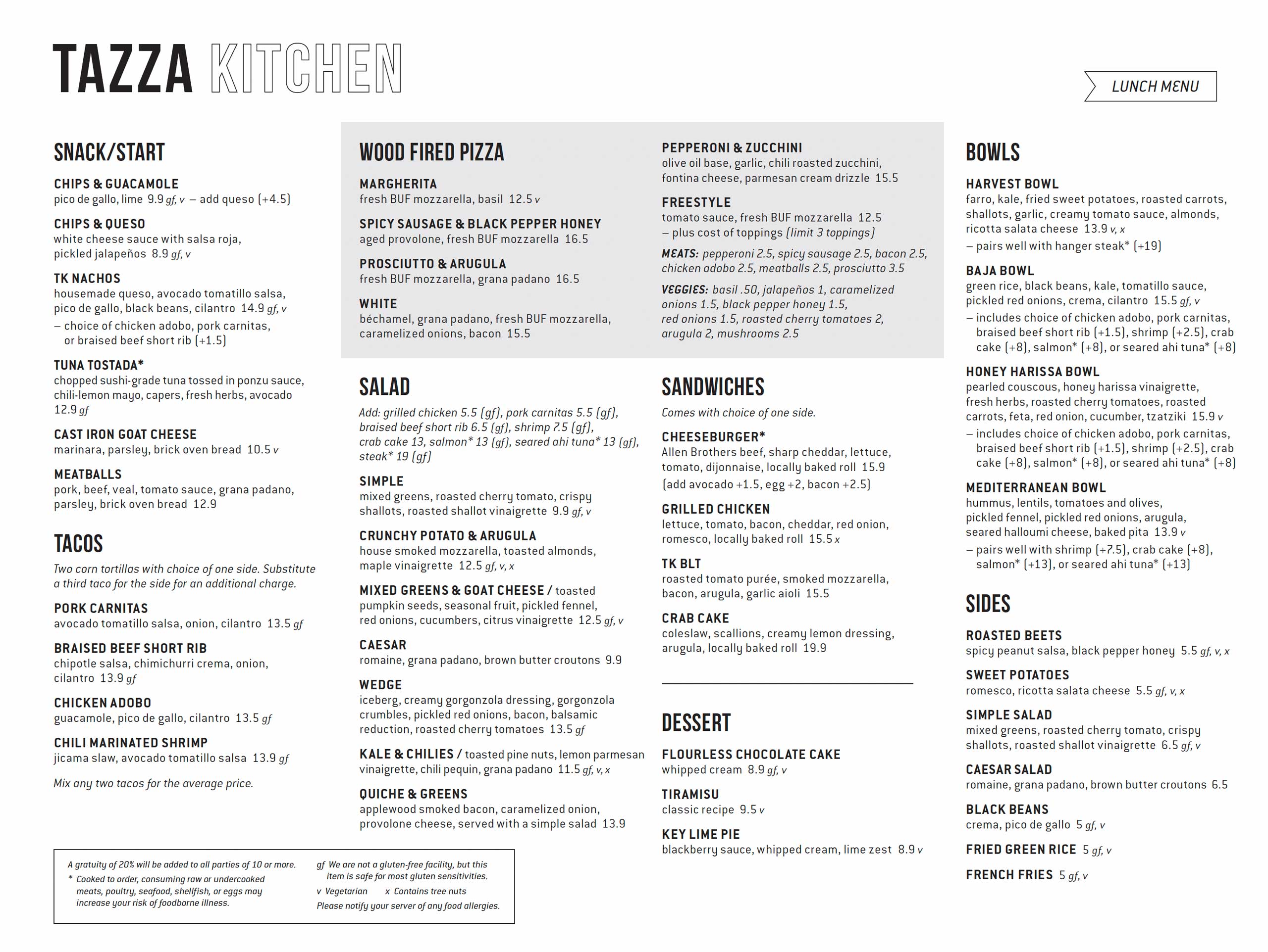TK VA Lunch Menu